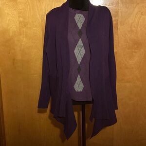 Christopher & Banks Deep Purple Cardigan and Argyle Striped Vest